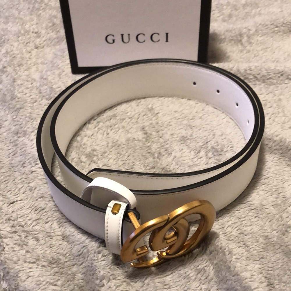 Gucci White Leather Belt with Gold Double G Buckle - Picture 4 of 5